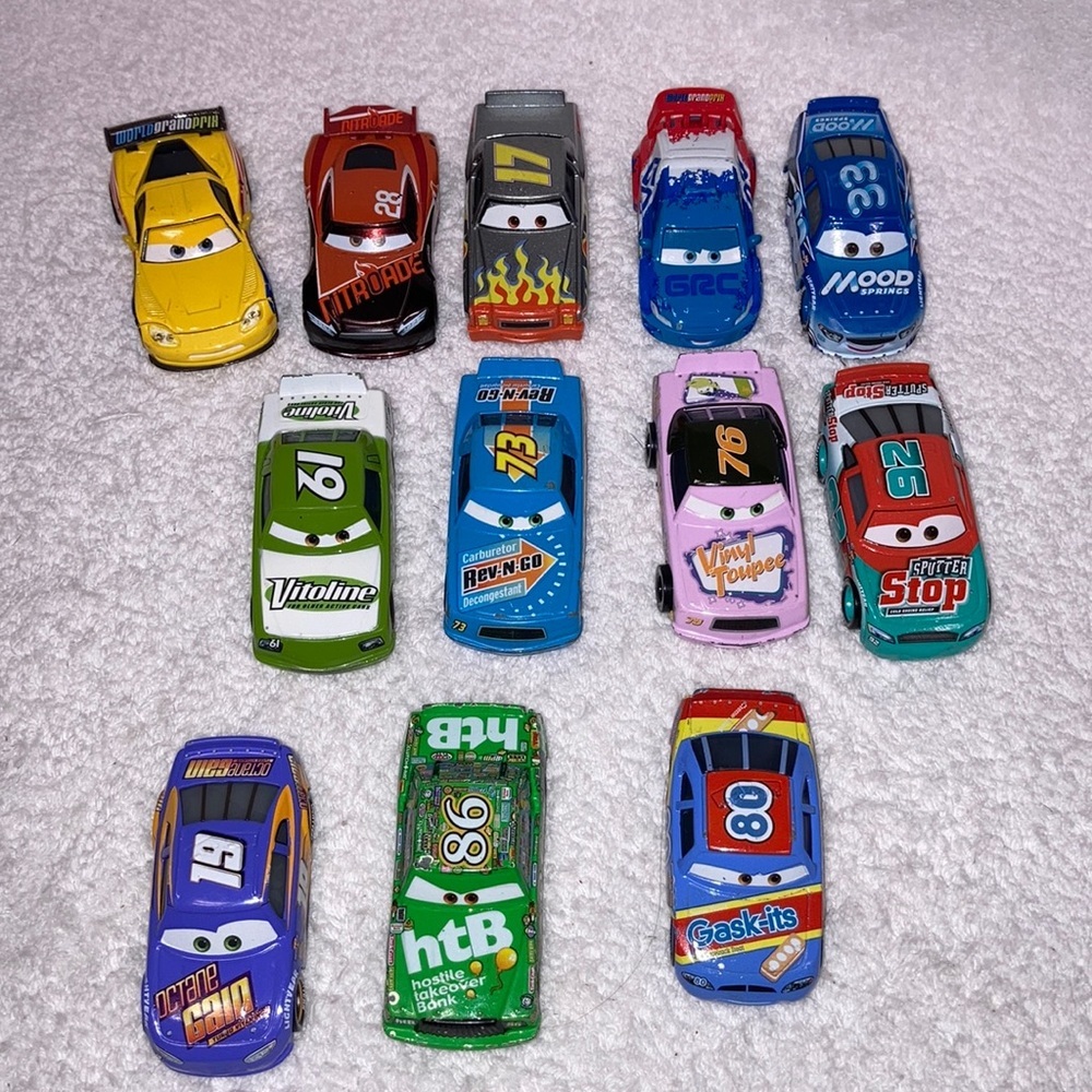 Disney Pixar race cars htb, sputter stop, rev n go, vinyl toupee, vitoli…